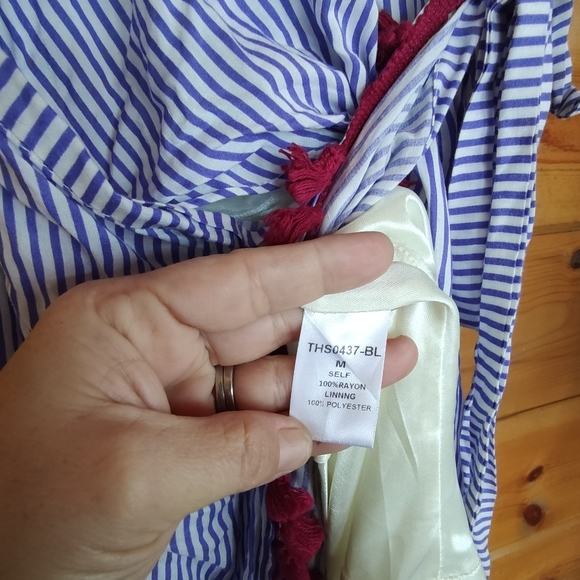 Charlie O. 💜 Kinnucan's Striped Maxi Dress Semi Wrap Boho Tassels Fringe Medium - Picture 11 of 12